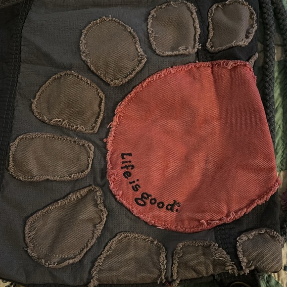 Rope Satchel LIFE IS GOOD with sun in pink and rays in grey - Picture 2 of 6